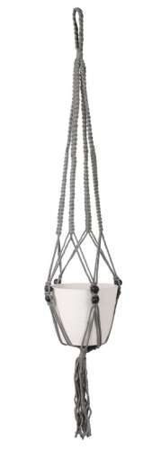 Makrama na doniczke SZARA z koralikami Kwietnik wiszący 100cm nr11