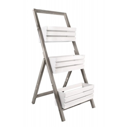 Kwietnik, Stojak DREWNIANY 3 skrzynki BIAŁO-SZARY 