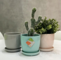 Doniczka ceramiczna SZARA z podstawką szkliwiona 17cm