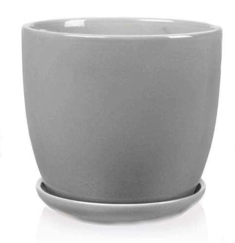 Doniczka ceramiczna SZARA z podstawką szkliwiona 20cm
