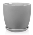 Doniczka ceramiczna SZARA z podstawką szkliwiona 17cm