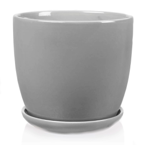 Doniczka ceramiczna SZARA z podstawką szkliwiona 17cm