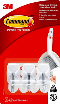 Białe haczyki z metalowym uchwytem na 225g COMMAND 3M 3szt