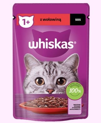 Mokra karma kot WHISKAS WOŁOWINA w sosie 85G (SASZETKA)