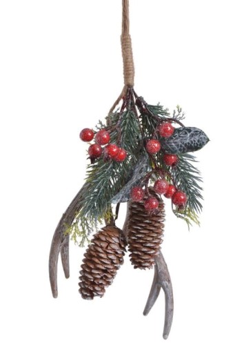 Sztuczna gałązka ŚWIĄTECZNA z rogami, GŁOGIEM