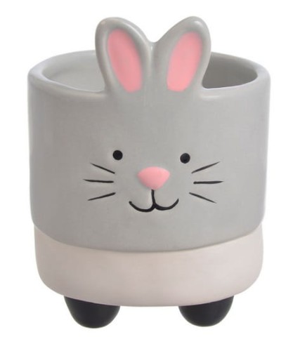 Doniczka ceramiczna ZAJĄC na nóżkach szary dla dzieci 9cm
