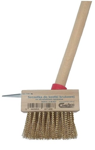 Szczotka do kostki brukowej ze skrobakiem i trzonkiem