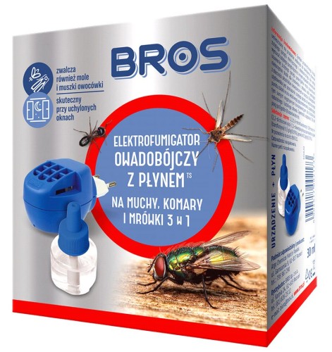 Elektrofumigator + płyn na muchy, komary, mrówki BROS 30ml