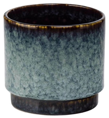 Doniczka ceramiczna CIENIOWANA jak kamionka NIEBIESKA 14 cm