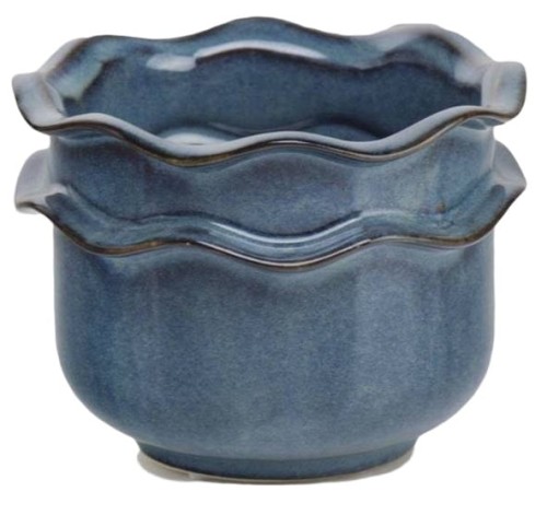 Doniczka ceramiczna KOLEKCJONERSKA błekitna z falbanką 15cm