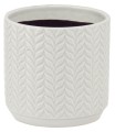 Doniczka ceramiczna tłoczone liście jodełka ZGASZONA BIEL 13,5cm