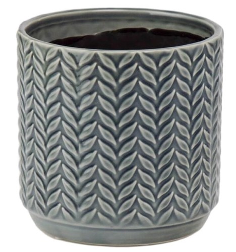 Doniczka ceramiczna tłoczone liście jodełka ZGASZONA BIEL 13,5cm