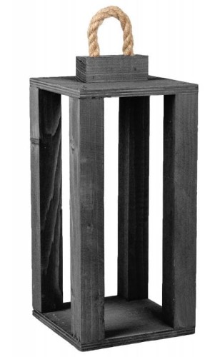 Latarnia drewniana LAMPION czarny naturalny 32cm TD501.C