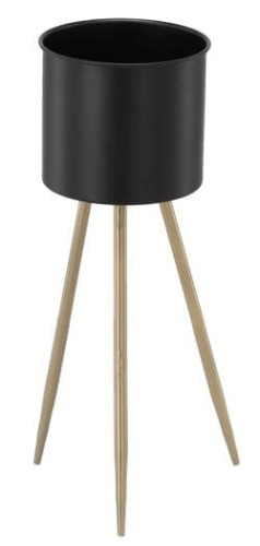 STOJAK NA ROŚLINY metalowy kwietnik 21 x 21 x 59cm CZARNY ZE ZŁOTYMI NÓŻKAMI