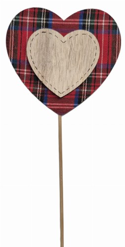 Pik serce DREWNIANE w czerwoną kratkę