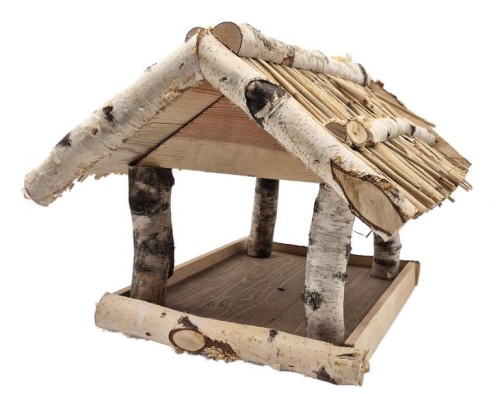 Karmnik brzozowy 45x40 NATURALNE DREWNO XXL słomiany dach