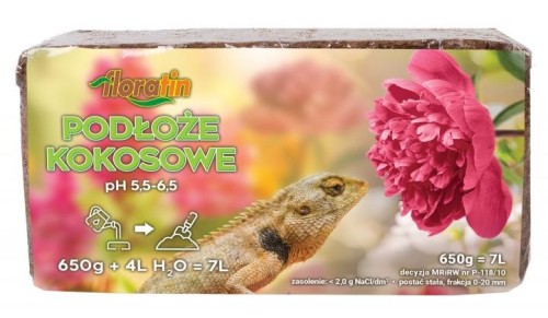 Podłoże kokosowe - kostka EKOLOGICZNE 650g pH 5,2-6,4 7L do terrarium i roślin
