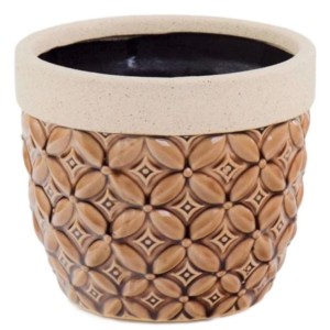 Doniczka ceramiczna VINTAGE brązowa zdobiona w kwiaty 15cm