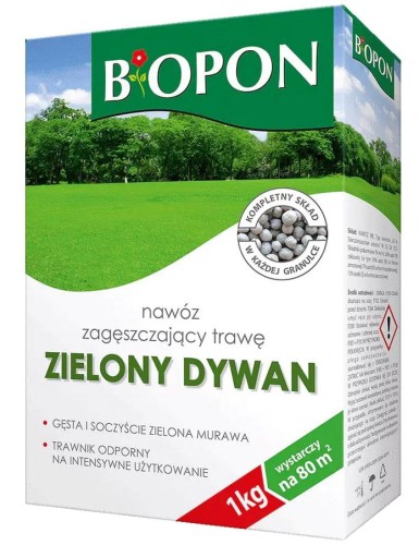 Nawóz zagęszczający trawę 1kg Granulowany  Zielony Dywan BIOPON 