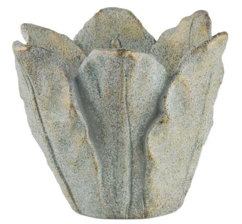 Doniczka ceramiczna Tulipan KOLEKCJONERSKA liście 19cm BŁĘKITNA