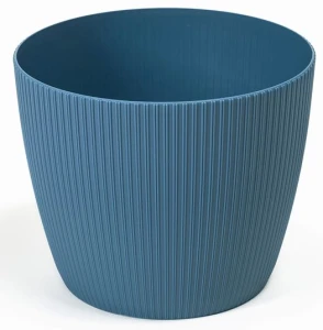 Doniczka Magnolia Jumper 10.5cm morska matowa osłonka prążek plastikowa