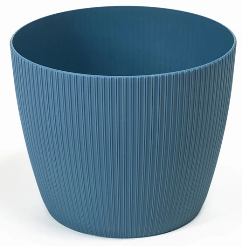 Doniczka Magnolia Jumper 10.5cm morska matowa osłonka prążek plastikowa