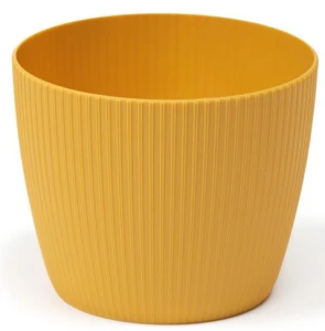 Doniczka Magnolia Jumper 10.5cm musztardowa osłonka prążek plastikowa