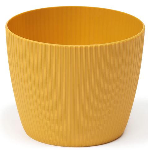 Doniczka Magnolia Jumper 10.5cm musztardowa osłonka prążek plastikowa