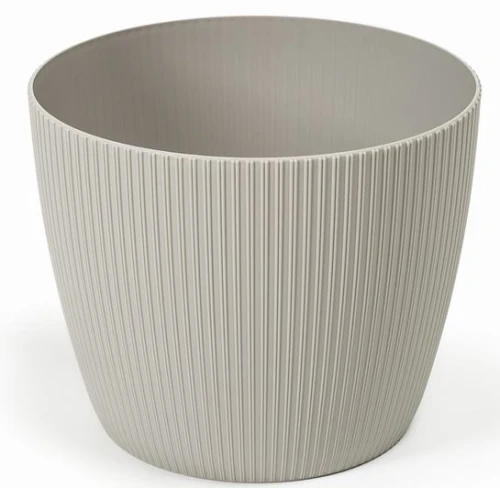 Doniczka Magnolia Jumper 18.5cm Taupe osłonka prążek plastikowa nowoczesna