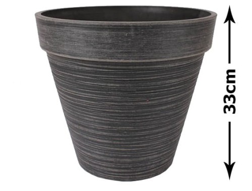 Donica z kompozytu CZARNO-SZARA z rowkami PRZECIERANA 40x35cm