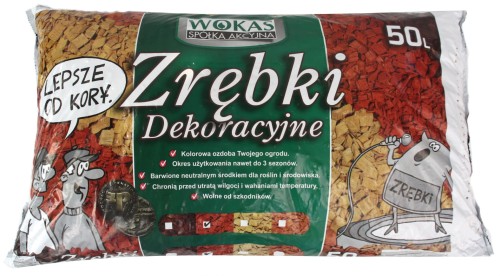 Zrębki dekoracyjne CZERWONE z drzew iglastych 50L