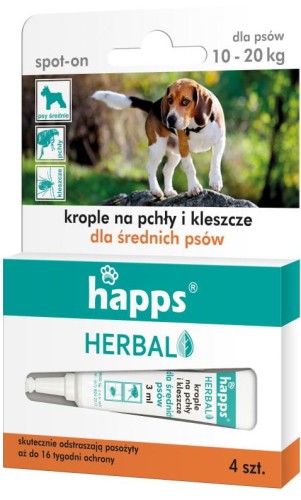 Krople dla PSÓW średnich 10-20kg na pchły i kleszcze HERBAL BROS