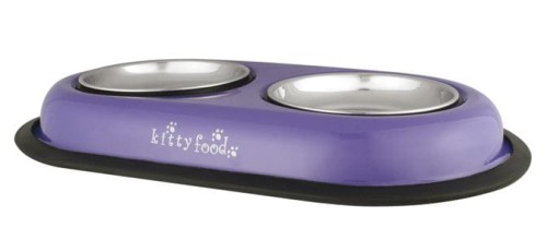 Stojak niski stalowy + dwie miski dla kota FIOLETOWY