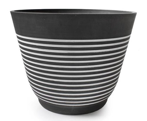 Doniczka z kompozytu CZARNA W BIAŁE PASY 38x30cm