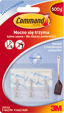 Przezroczyste haczyki z metalowym uchwytem 250g COMMAND 3M 3szt